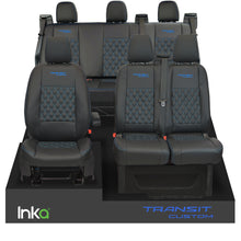 Load image into Gallery viewer, Ford Transit Custom INKA Front &amp; Rear Triple Seat Covers Black Bentley Diamond Quilt MY 2012-2023
