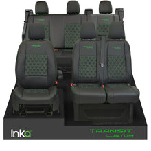 Load image into Gallery viewer, Ford Transit Custom INKA Front &amp; Rear Triple Seat Covers Black Bentley Diamond Quilt MY 2012-2023
