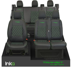 Ford Transit Custom INKA Front & Rear Triple Seat Covers Black Bentley Diamond Quilt MY 2012-2023