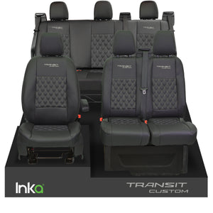 Ford Transit Custom INKA Front & Rear Triple Seat Covers Black Bentley Diamond Quilt MY 2012-2023