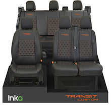 Load image into Gallery viewer, Ford Transit Custom INKA Front &amp; Rear Triple Seat Covers Black Bentley Diamond Quilt MY 2012-2023
