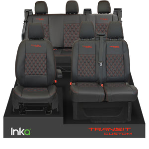 Ford Transit Custom INKA Front & Rear Triple Seat Covers Black Bentley Diamond Quilt MY 2012-2023