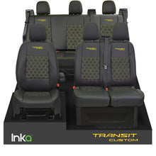 Load image into Gallery viewer, Ford Transit Custom INKA Front &amp; Rear Triple Seat Covers Black Bentley Diamond Quilt MY 2012-2023
