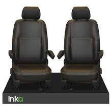 Load image into Gallery viewer, VW Transporter T6,T5 Front INKA Tailored Seat Covers Black OEM Vinyl Leatherette Captains Seats,White Stitch,MATT LEATHER LOOK
