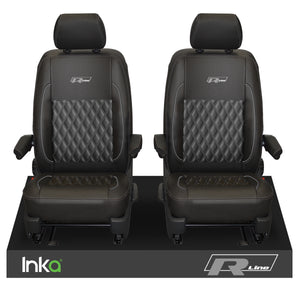 VW Transporter T6.1,T6,T5.1 R-Line INKA Front 1+1 Diamond Quilted Tailored Seat Covers Black MY 2015 Onwards ( Choice of 6 Colors )