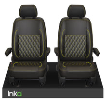 Load image into Gallery viewer, VW Transporter T6.1,T6,T5.1 Front 1+1 INKA Bentley Diamond Quilt Tailored Seat Covers Black ( Choice of 6 Colours )
