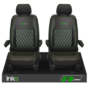 VW Transporter T6.1,T6,T5.1 R-Line INKA Front 1+1 Diamond Quilted Tailored Seat Covers Black MY 2015 Onwards ( Choice of 6 Colors )