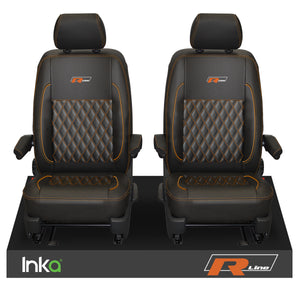 VW Transporter T6.1,T6,T5.1 R-Line INKA Front 1+1 Diamond Quilted Tailored Seat Covers Black MY 2015 Onwards ( Choice of 6 Colors )