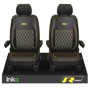 VW Transporter T6.1,T6,T5.1 R-Line INKA Front 1+1 Diamond Quilted Tailored Seat Covers Black MY 2015 Onwards ( Choice of 6 Colors )