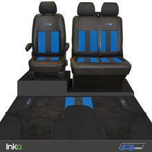 Load image into Gallery viewer, VW Transporter T6.1,T6,T5.1 R-Line Front 1+2 Striped Tailored Seat Covers &amp; Matching Tailored Floor Mat ( Choice of 6 Colours )
