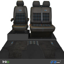 Load image into Gallery viewer, VW Transporter T6.1,T6,T5.1 R-Line Front 1+2 GTi Tartan Tailored Seat Covers &amp; Matching Tailored Floor Mat ( Choice of 6 Colours )
