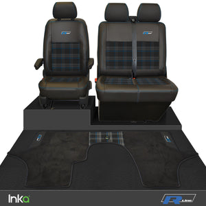 VW Transporter T6.1,T6,T5.1 R-Line Front 1+2 GTi Tartan Tailored Seat Covers & Matching Tailored Floor Mat ( Choice of 6 Colours )