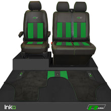 Load image into Gallery viewer, VW Transporter T6.1,T6,T5.1 R-Line Front 1+2 Striped Tailored Seat Covers &amp; Matching Tailored Floor Mat ( Choice of 6 Colours )

