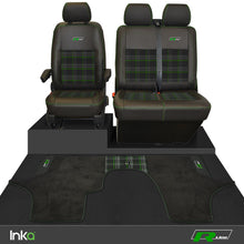 Load image into Gallery viewer, VW Transporter T6.1,T6,T5.1 R-Line Front 1+2 GTi Tartan Tailored Seat Covers &amp; Matching Tailored Floor Mat ( Choice of 6 Colours )
