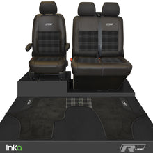 Load image into Gallery viewer, VW Transporter T6.1,T6,T5.1 R-Line Front 1+2 GTi Tartan Tailored Seat Covers &amp; Matching Tailored Floor Mat ( Choice of 6 Colours )
