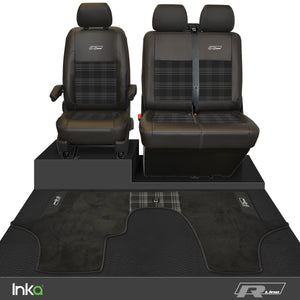 VW Transporter T6.1,T6,T5.1 R-Line Front 1+2 GTi Tartan Tailored Seat Covers & Matching Tailored Floor Mat ( Choice of 6 Colours )