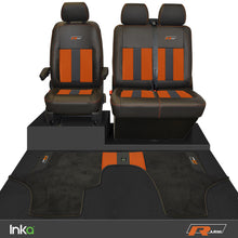 Load image into Gallery viewer, VW Transporter T6.1,T6,T5.1 R-Line Front 1+2 Striped Tailored Seat Covers &amp; Matching Tailored Floor Mat ( Choice of 6 Colours )
