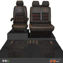 Load image into Gallery viewer, VW Transporter T6.1,T6,T5.1 R-Line Front 1+2 GTi Tartan Tailored Seat Covers &amp; Matching Tailored Floor Mat ( Choice of 6 Colours )
