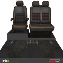 Load image into Gallery viewer, VW Transporter T6.1,T6,T5.1 R-Line Front 1+2 GTi Tartan Tailored Seat Covers &amp; Matching Tailored Floor Mat ( Choice of 6 Colours )
