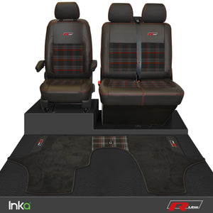 VW Transporter T6.1,T6,T5.1 R-Line Front 1+2 GTi Tartan Tailored Seat Covers & Matching Tailored Floor Mat ( Choice of 6 Colours )
