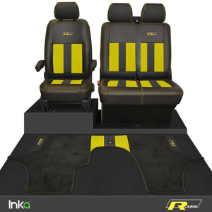 VW Transporter T6.1,T6,T5.1 R-Line Front 1+2 Striped Tailored Seat Covers & Matching Tailored Floor Mat ( Choice of 6 Colours )