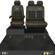 Load image into Gallery viewer, VW Transporter T6.1,T6,T5.1 R-Line Front 1+2 GTi Tartan Tailored Seat Covers &amp; Matching Tailored Floor Mat ( Choice of 6 Colours )
