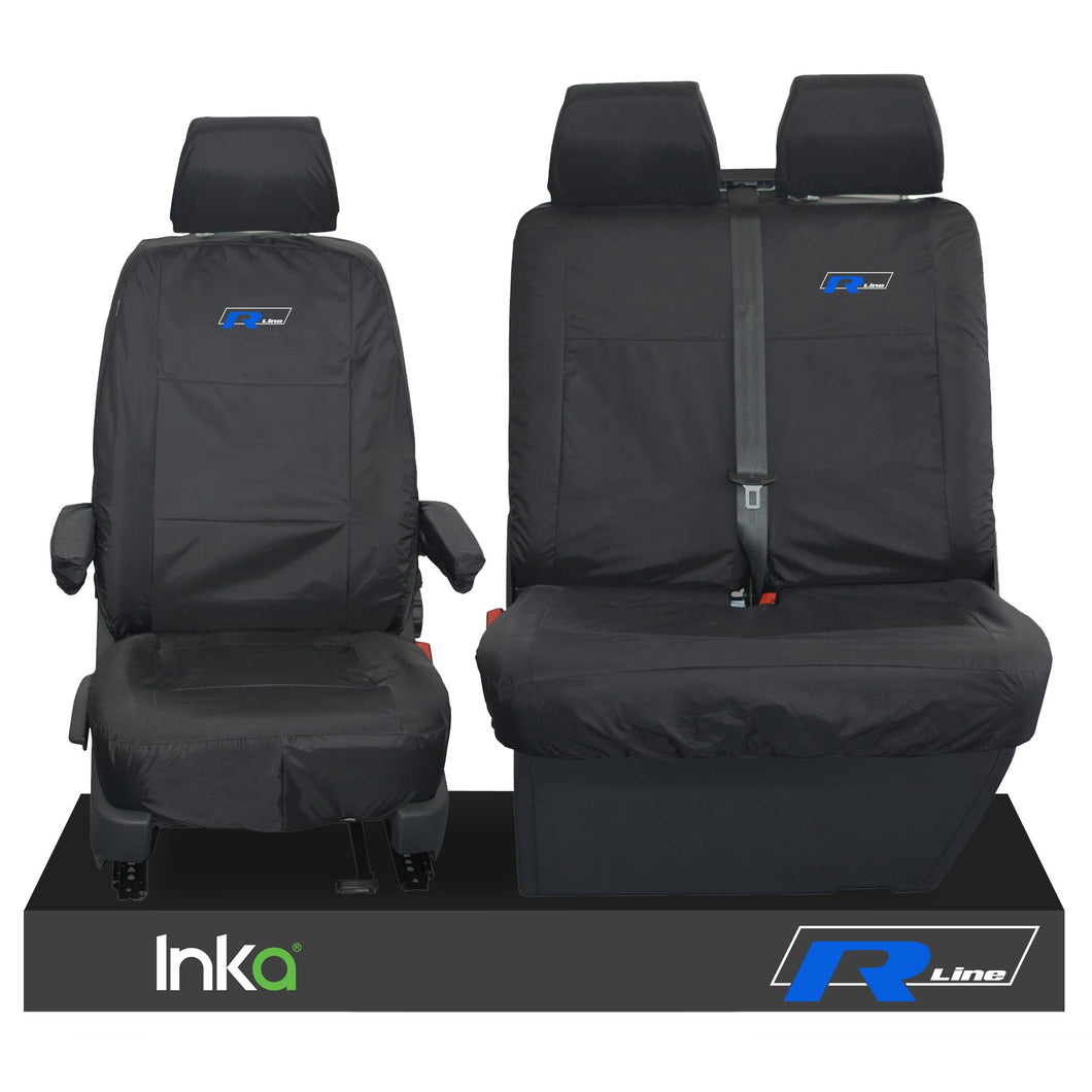 VW Transporter R-Line T6 Shuttle Front 1+2 Waterproof Seat Covers Black