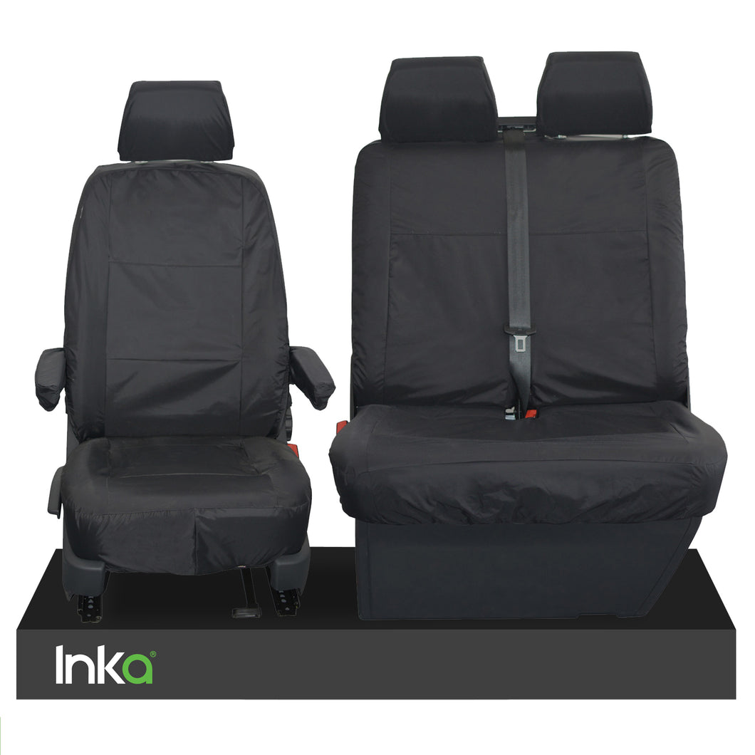 VW Transporter T5 Fully Tailored Waterproof Front Single and Double Set Seat Covers 2009 Onwards Heavy Duty Left Hand Drive Black