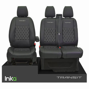 Ford Transit MK8 INKA Front Tailored Seat Covers Black Bentley Diamond Quilt MY 2012+ ( 6 COLORS )