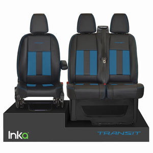 Ford Transit MK8 Front 1+2 Striped OEM Vinyl Matt Leatherette Seat Covers Black [Choice of 6 colours]
