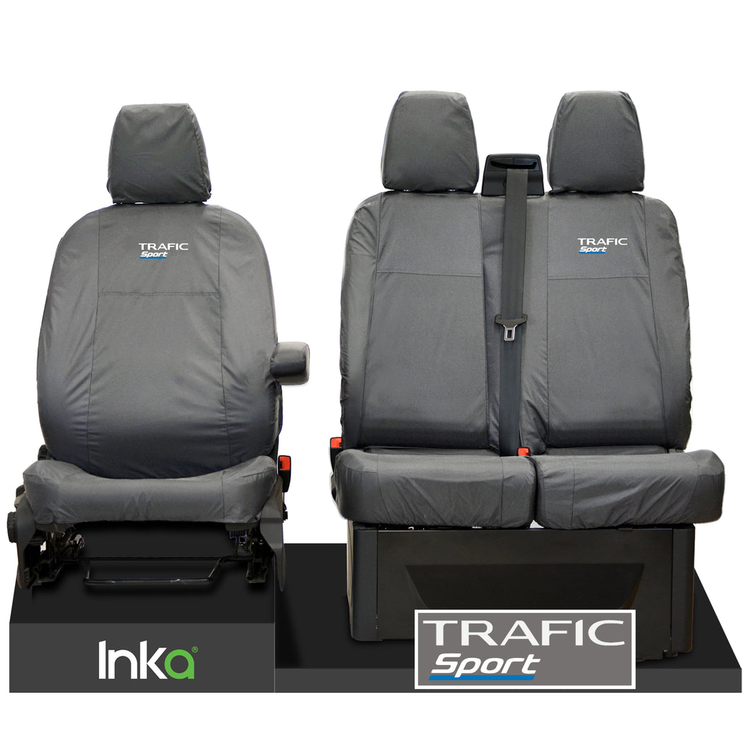 Renault Trafic MK3 X82 Front Tailored Waterproof Seat Covers Grey MY2014+ ( To Fit Solid double base and Solid Double backrest )