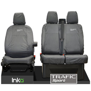 Renault Trafic MK3 X82 Front Tailored Waterproof Seat Covers Grey MY2014+ ( To Fit Solid double base and Solid Double backrest )