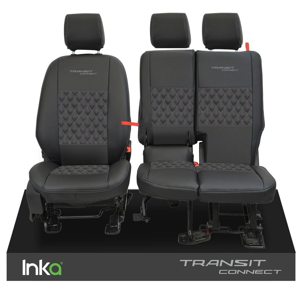 Ford Transit Connect Front INKA Tailored Seat Covers Black Bentley Diamond Quilt MARK 2 - MY-2013-2023