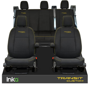 Ford Transit Custom A+ HEAVY DUTY Front & Rear Triple Seat Covers Black MY12-23 ( Choice of 6 Embroidery Colours )