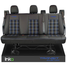 Load image into Gallery viewer, Ford Transit Custom Tailored Rear Triple Bench Double Cab Black Seat Covers OEM Leatherette Leather Look MY 2012-23 with GTi Tartan Centres
