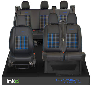 Ford Transit Custom Double Cab Front & Rear Triple INKA Tailored Seat Covers Black OEM Vinyl Leatherette MY2012-23