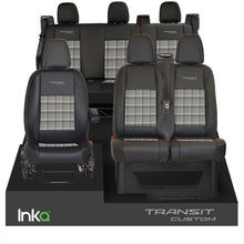 Load image into Gallery viewer, Ford Transit Custom Double Cab Front &amp; Rear Triple INKA Tailored Seat Covers Black OEM Vinyl Leatherette MY2012-23

