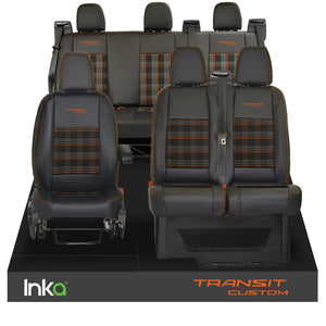 Ford Transit Custom Double Cab Front & Rear Triple INKA Tailored Seat Covers Black OEM Vinyl Leatherette MY2012-23