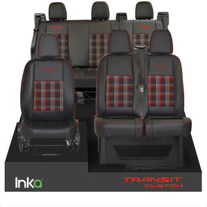 Ford Transit Custom Double Cab Front & Rear Triple INKA Tailored Seat Covers Black OEM Vinyl Leatherette MY2012-23