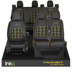Ford Transit Custom Double Cab Front & Rear Triple INKA Tailored Seat Covers Black OEM Vinyl Leatherette MY2012-23