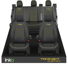 Load image into Gallery viewer, Ford Transit Custom INKA Front &amp; Rear Tailored Seat Cover Black Bentley Diamond Quilt
