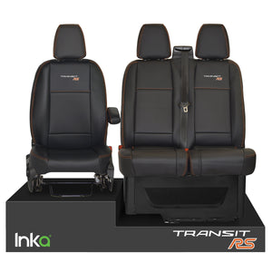Ford Transit MK8 RS Front INKA Tailored Leatherette Seat Covers Black JUMBO MY 14-23