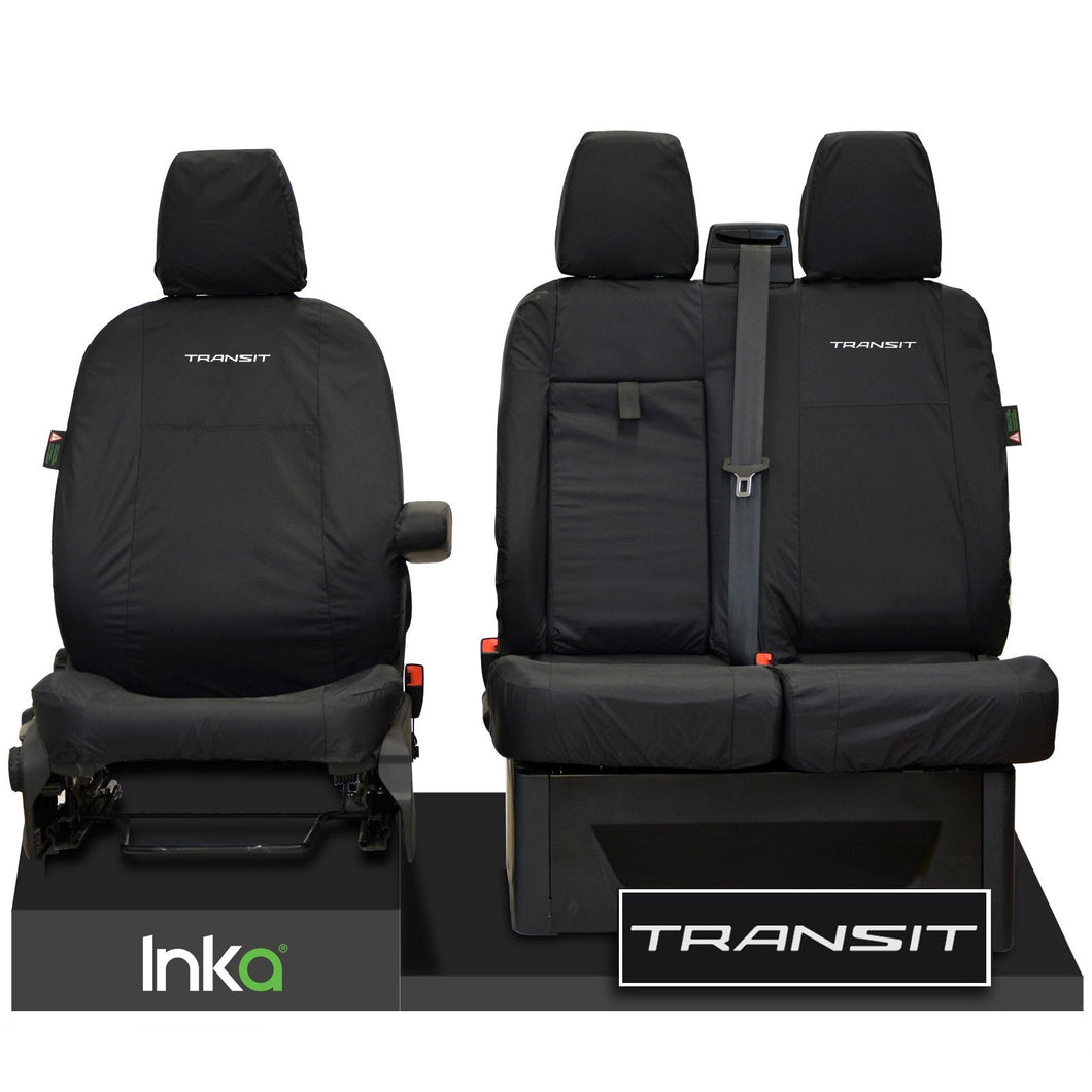 FORD TRANSIT MK8 FRONT TAILORED WATERPROOF SEAT COVERS JUMBO BLACK 14-2023