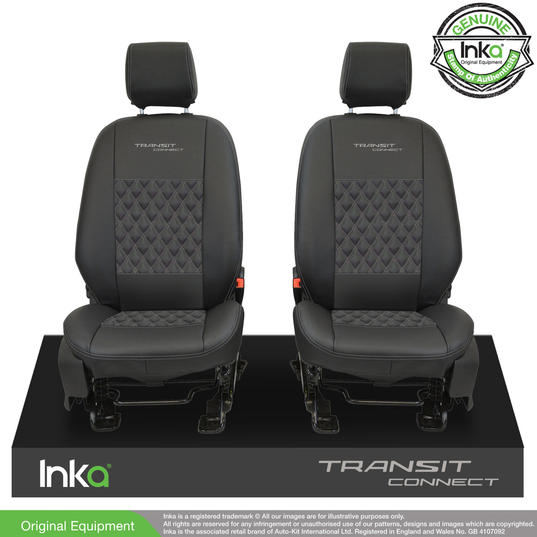 Ford Transit Connect Front 1+1 INKA Tailored Seat Covers Black Bentley Diamond Quilt MARK 2 - MY-2013-2023