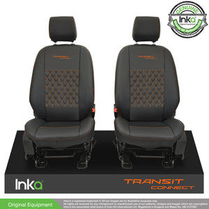 Ford Transit Connect Front 1+1 INKA Tailored Seat Covers Black Bentley Diamond Quilt MARK 2 - MY-2013-2023