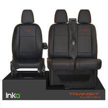 Load image into Gallery viewer, INKA Tailored Ford Transit Custom Front 1+2 Vinyl Leatherette Black Seat Covers [Choice of 7 Stitch Colours]
