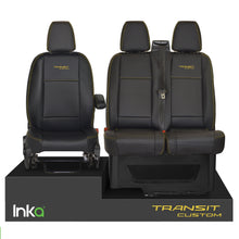 Load image into Gallery viewer, INKA Tailored Ford Transit Custom Front 1+2 Vinyl Leatherette Black Seat Covers [Choice of 7 Stitch Colours]
