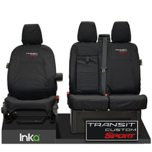 Load image into Gallery viewer, Ford Transit Custom Front Tailored Waterproof Seat Covers Embroidery Black [Choice of 6 Colours]
