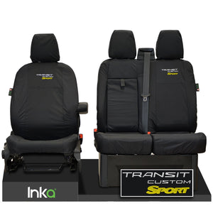 Ford Transit Custom Front Tailored Waterproof Seat Covers Embroidery Black [Choice of 6 Colours]