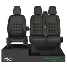 Load image into Gallery viewer, INKA Tailored Ford Transit Custom Front Seat Covers Black 1+2 Vinyl Leatherette coloured GTi Tartan Centres [Choice of 7 colours]
